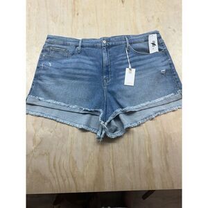 Good American Good Curve Short Sz 22 Jean Cutoffs High Rise NWTs Raw Hem